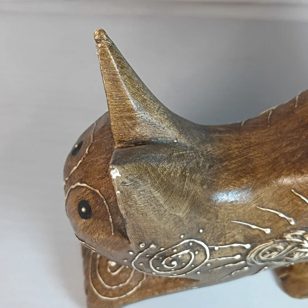 Vintage Hand Carved Wood Stretching Cat Feline From Indonesia 10.5